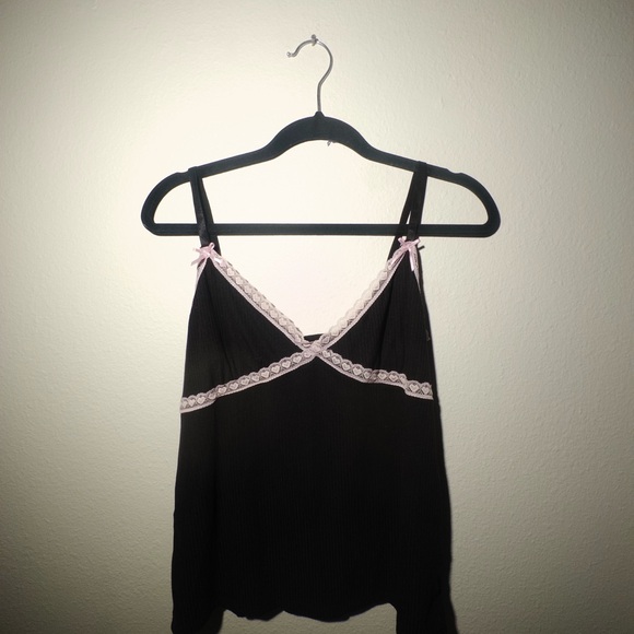 Black Camisole with Pink Lace Trim - Picture 1 of 1